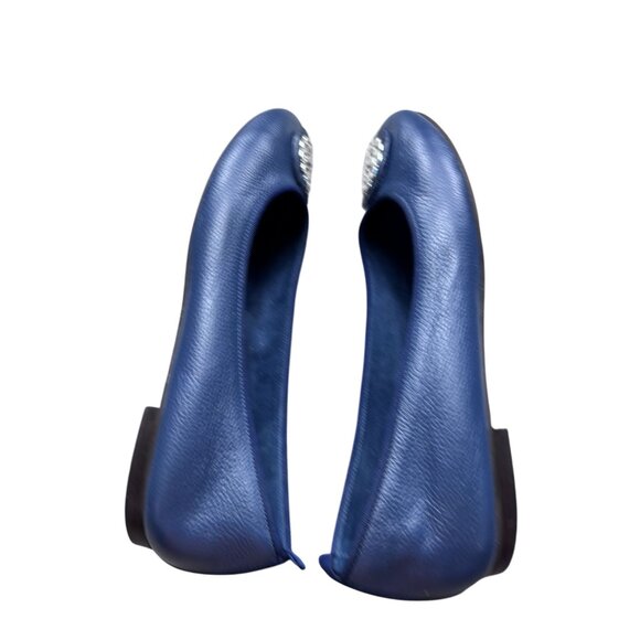 Brighton Aleta Navy Blue Italian Leather Ballet Flats With Ornate Medallion Deta - Picture 10 of 10